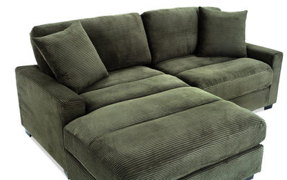 86" L-Shape Sectional Sofa with Reversible Ottoman & Pillows – Left/Right Chaise Couch Gray/Teal/Avocado BO958