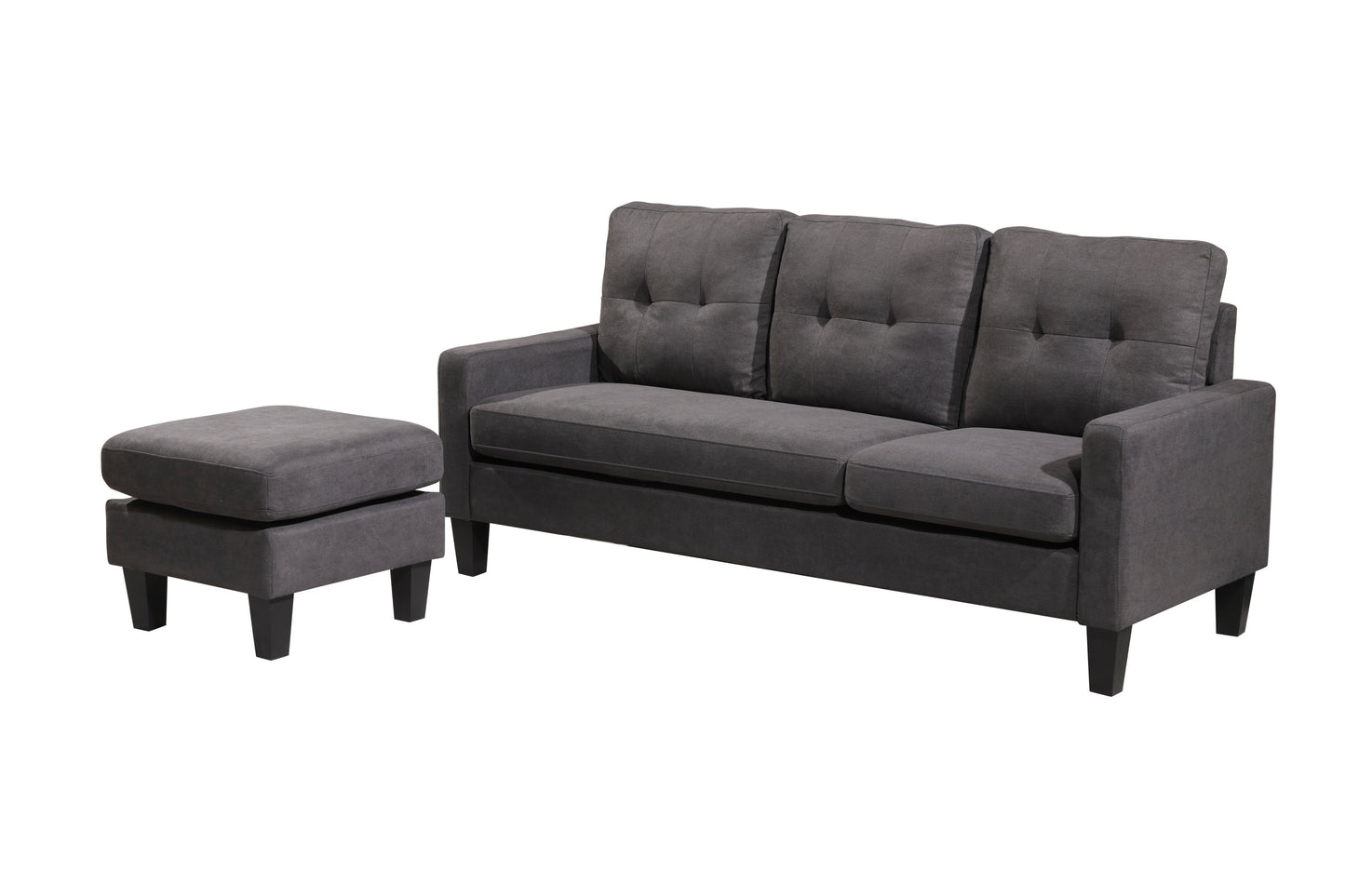 Compact L-Shaped Sectional Sofa with Ottoman – Reversible Chaise, Dark Gray or Black BT2628