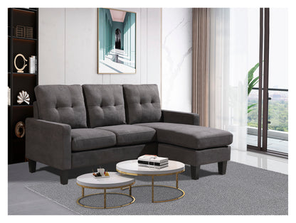 Compact L-Shaped Sectional Sofa with Ottoman – Reversible Chaise, Dark Gray or Black BT2628