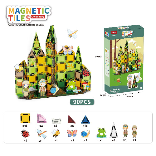 90-Piece Magnetic Building Tiles Set 3.75cm Kids Construction Toy EPT1638657