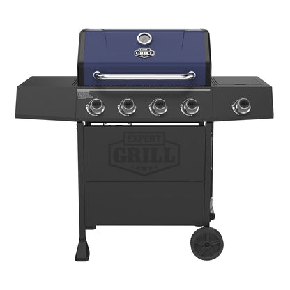 Expert Grill 4-Burner Propane Barbeque Gas Grill with Wheels and Side Burner, Blue 44376295479