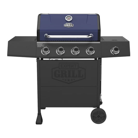Expert Grill 4-Burner Propane Barbeque Gas Grill with Wheels and Side Burner, Blue 44376295479