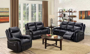 Black Air Leather Reclining Sofa Set 3-2-1 with Sofa, Loveseat & Recliner Chair FF6025