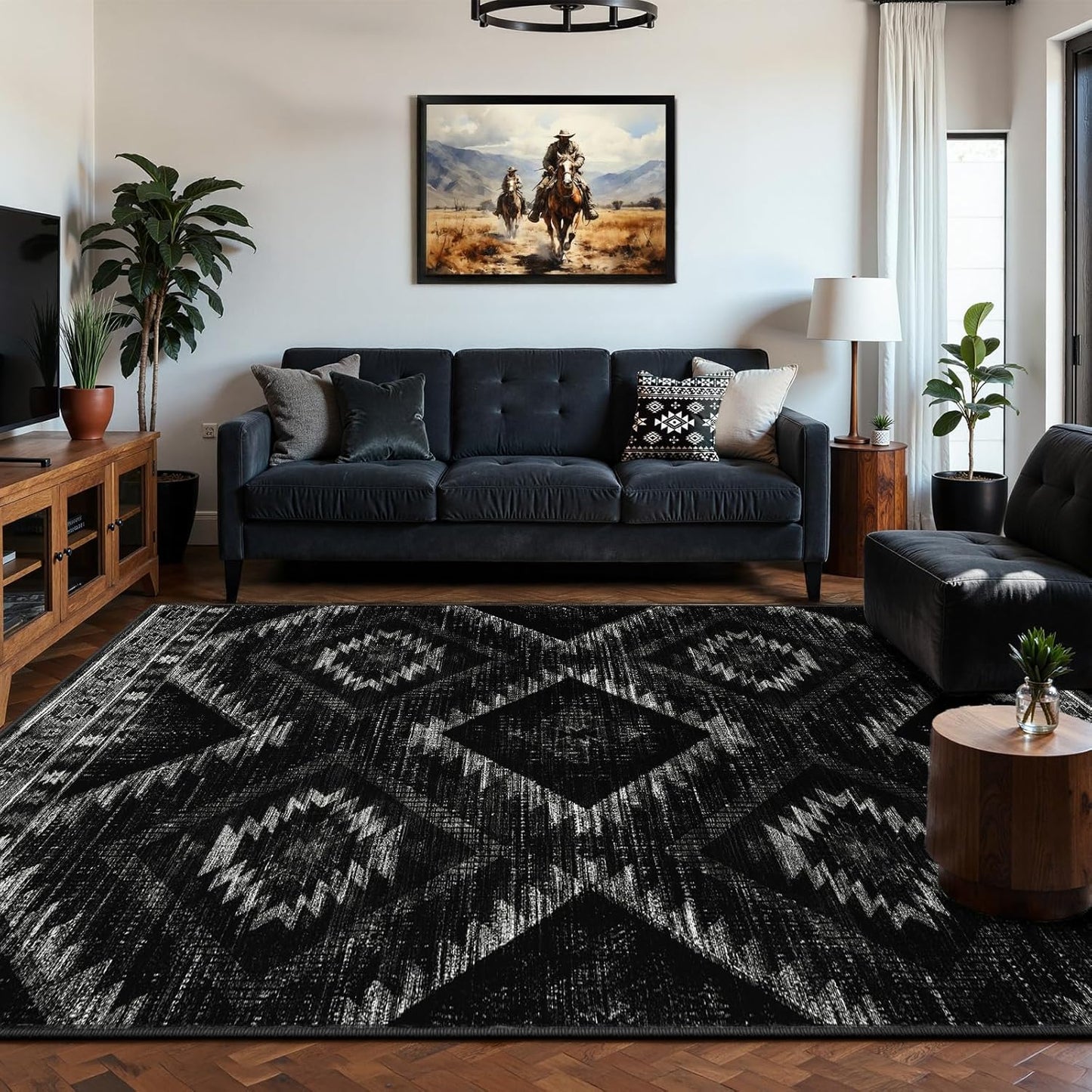 Modern Shaggy Area Rug Washable Non-Slip Geometric Carpet 4x5 5x8 6x10 FGYRUG