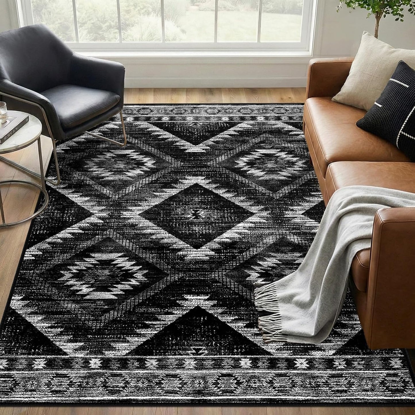 Modern Shaggy Area Rug Washable Non-Slip Geometric Carpet 4x5 5x8 6x10 FGYRUG
