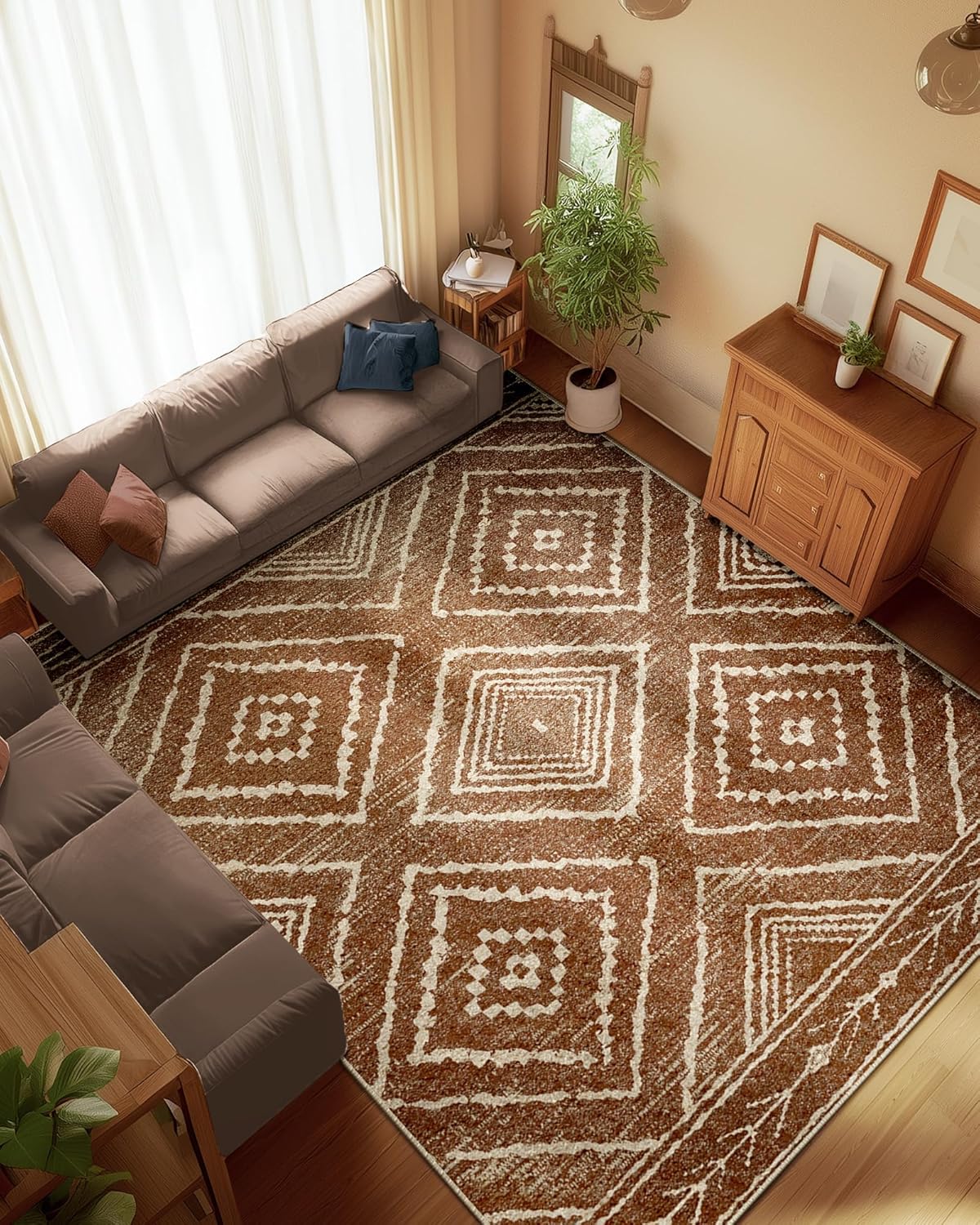 Modern Shaggy Area Rug Washable Non-Slip Geometric Carpet 4x5 5x8 6x10 FGYRUG