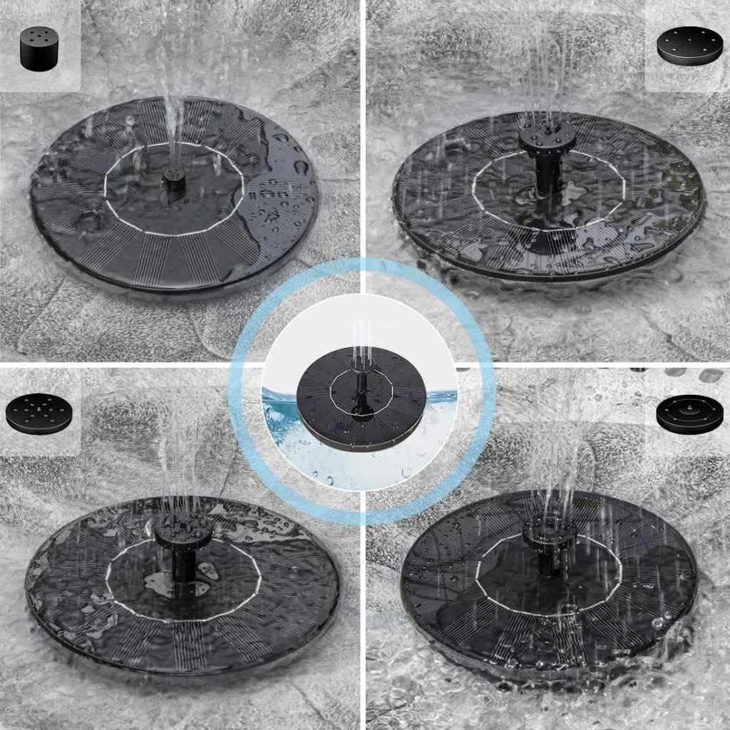 Antique copper polyresin bird bath with solar fountain

Top-down view of bird bath basin and solar pump

Decorative outdoor bird bath with stable pedestal base

Multiple fountain head options for water spray pattern

Garden setting with bird bath and solar-powered water feature