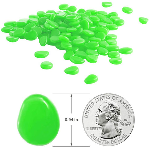 100-Pack Green Glow in the Dark Pebble Stones for Gardens, Paths, and Aquarium Décor