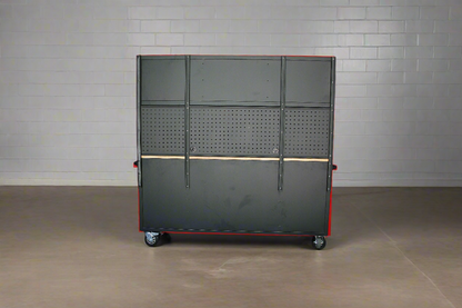 Red 17-drawer rolling tool chest with workbench top
Heavy-duty garage tool cabinet with rubberwood work surface
Industrial mobile workbench with 15 smooth-glide drawers
Garage storage cabinet with aluminum handles and locking system