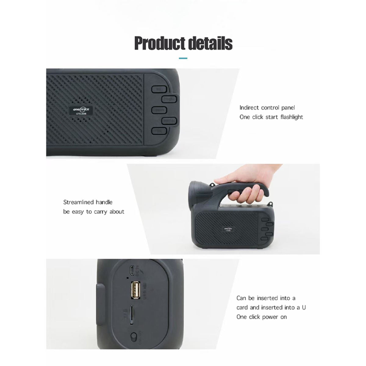 Portable Bluetooth Speaker with Flashlight USB TF FM TWS 5W GTS2068