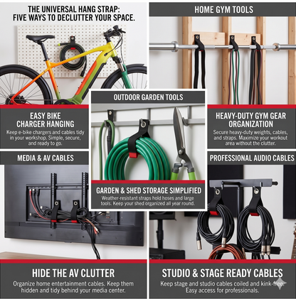 Hang Extension Cord Holder Organizer 3-Pack 10", 14" & 18" Heavy Duty Black Straps CH0315