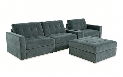 5-Piece Modular Sectional Sofa with Storage Ottoman & USB Charging Console 132" Wide Charcoal or Gray BOM132