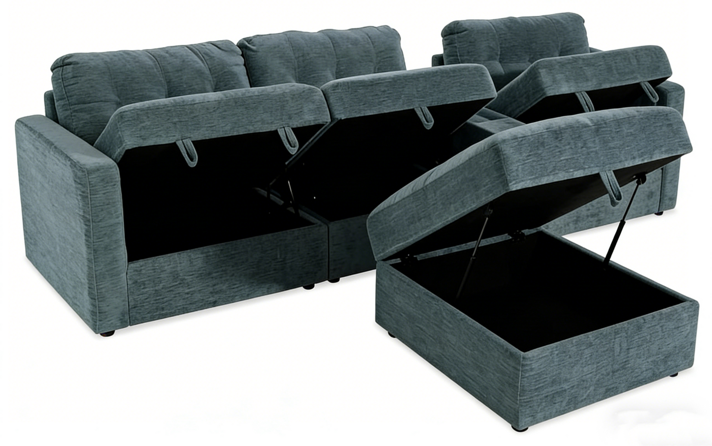 5-Piece Modular Sectional Sofa with Storage Ottoman & USB Charging Console 132" Wide Charcoal or Gray BOM132