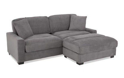 86" L-Shape Sectional Sofa with Reversible Ottoman & Pillows – Left/Right Chaise Couch Gray/Teal/Avocado BO958