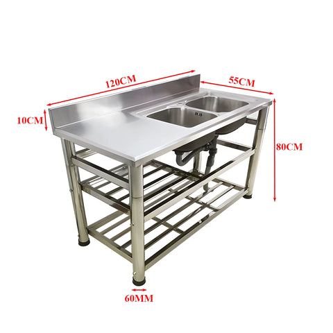 Stainless Steel Double Sink with Faucet & Drain – Commercial Utility Prep Table 9938841