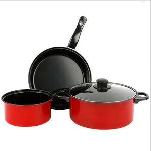 3-Piece Cookware Set 24cm Soup Pot and Frying Pan Non-Stick 220531