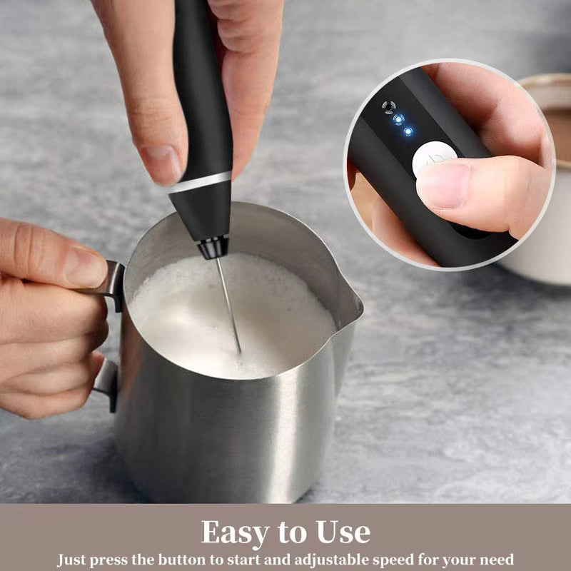 USB Rechargeable Milk Frother Hand Mixer – Variable Speed Electric Coffee Frother F1001