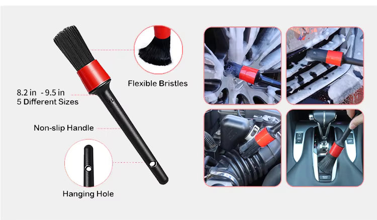 New Ultra Flexible Car Detailing Brush Set 5 PCS Car Care Cleaning Tools 5PCDB
