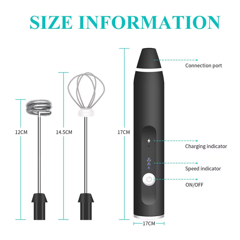 USB Rechargeable Milk Frother Hand Mixer – Variable Speed Electric Coffee Frother F1001