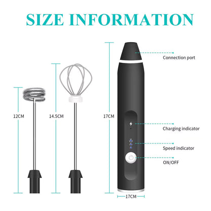 USB Rechargeable Milk Frother Hand Mixer – Variable Speed Electric Coffee Frother F1001