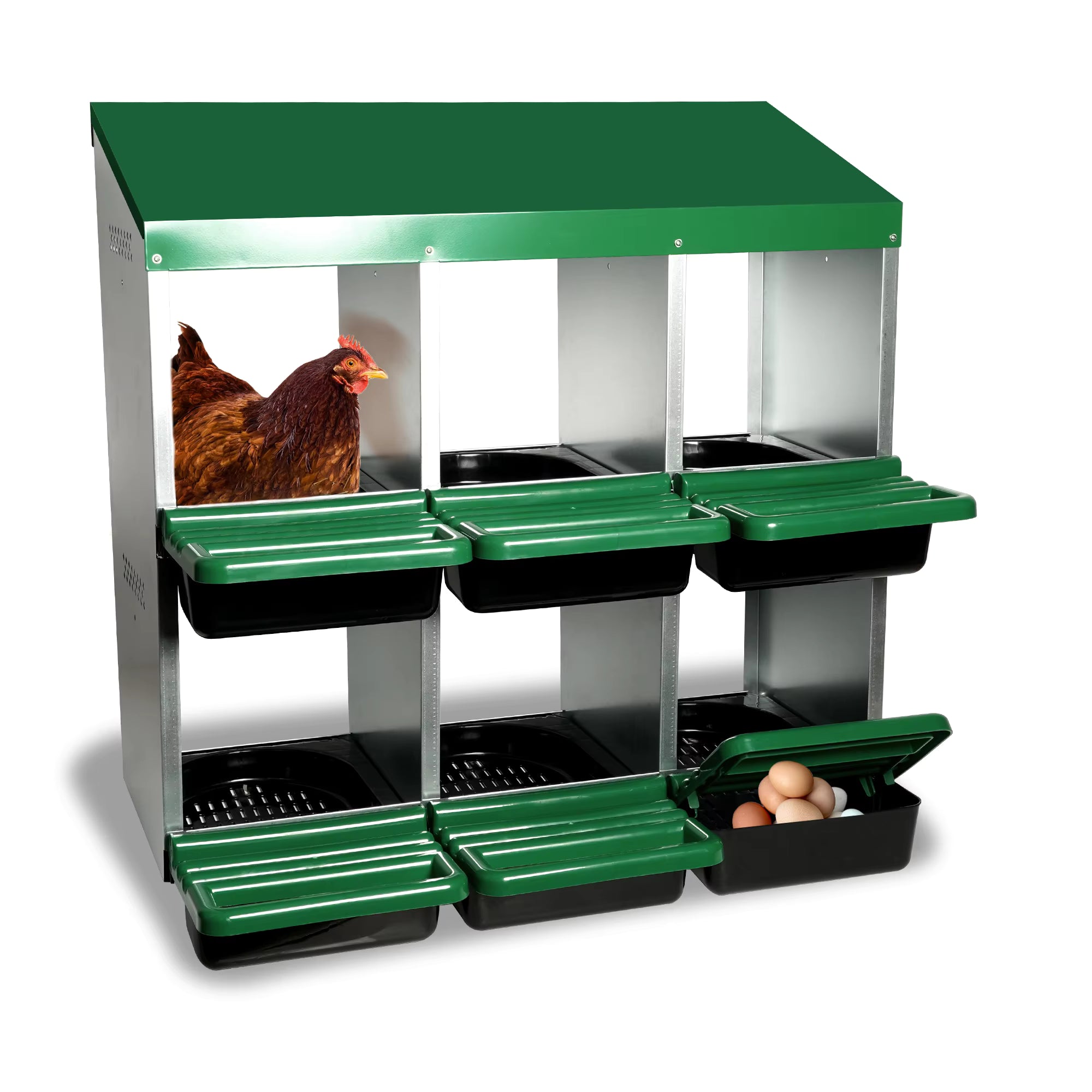Roll-Out Chicken Nesting Box for Hens – Metal Laying Nest with Removable Trays (3 or 6 Compartments)