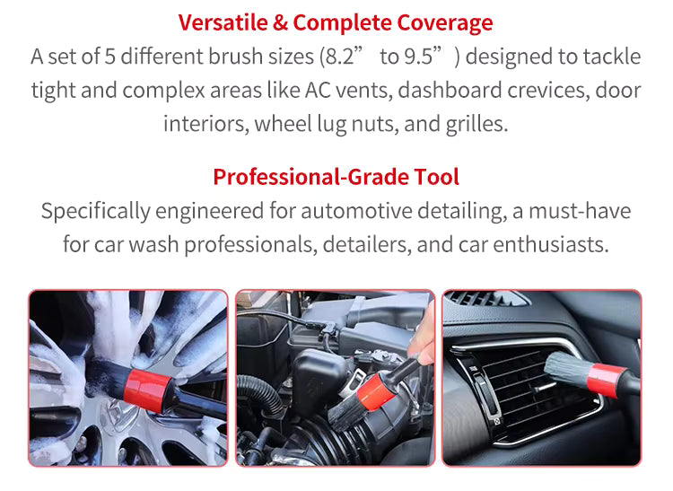 New Ultra Flexible Car Detailing Brush Set 5 PCS Car Care Cleaning Tools 5PCDB