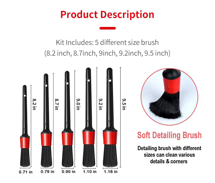 New Ultra Flexible Car Detailing Brush Set 5 PCS Car Care Cleaning Tools 5PCDB