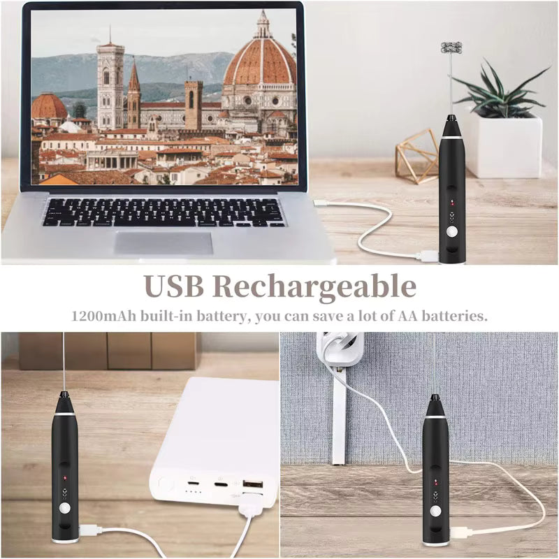 USB Rechargeable Milk Frother Hand Mixer – Variable Speed Electric Coffee Frother F1001