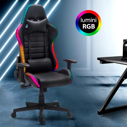 RGB Gaming Chair with LED Lights – Ergonomic PU Leather Computer & Office Chair with Lumbar Support GC11901