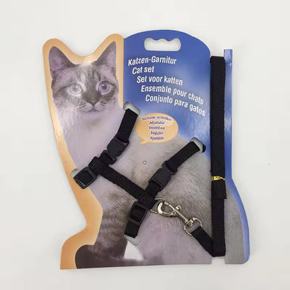Adjustable Cat Harness with Matching Leash – Secure & Comfortable Nylon Cat Walking Set (Black) | CATH01