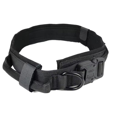 Metal-Buckle Tactical K9 Dog Collar with Handle & Hook-and-Loop Panel – Heavy-Duty Nylon Military Dog Collar | K9C01 Series