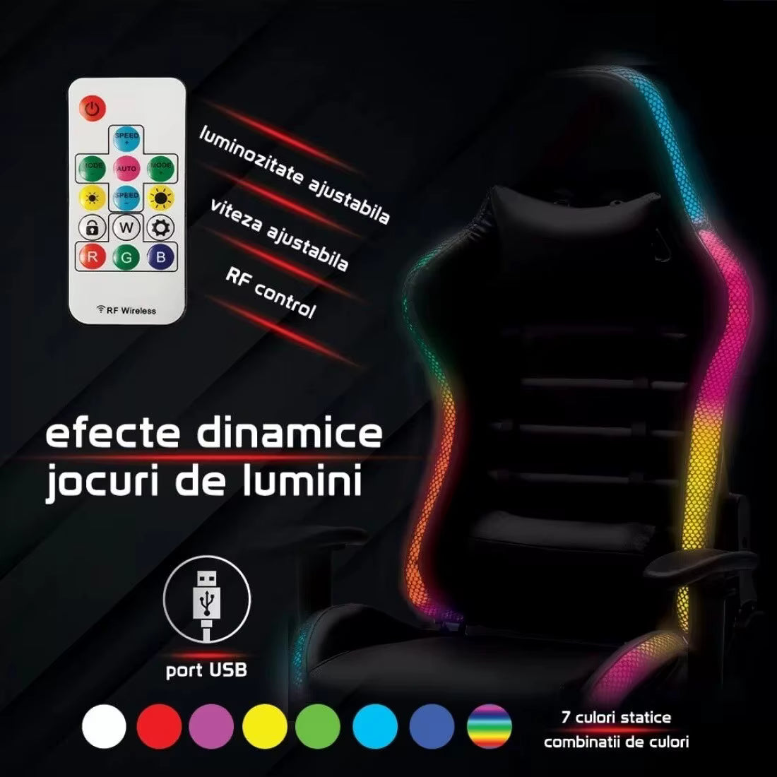 RGB Gaming Chair with LED Lights – Ergonomic PU Leather Computer & Office Chair with Lumbar Support GC11901