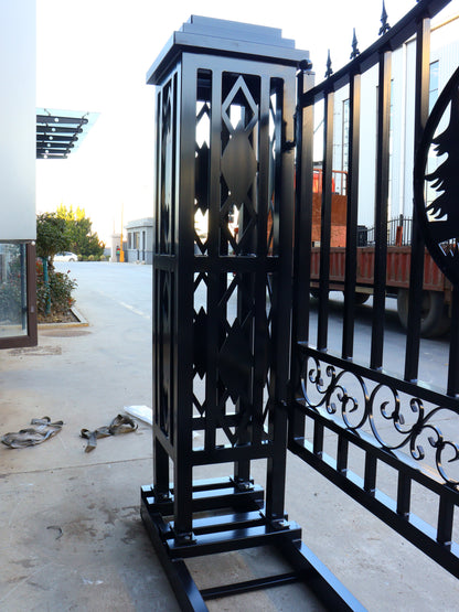 20 FT Heavy-Duty Steel Driveway Gate with Deer Artwork – Black Dual Swing Farm & Driveway Gate Kit SU20DG