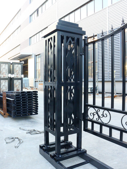 20 FT Heavy-Duty Steel Driveway Gate with Tree of Life Artwork – Black Dual Swing Farm Gate Kit SU20TL