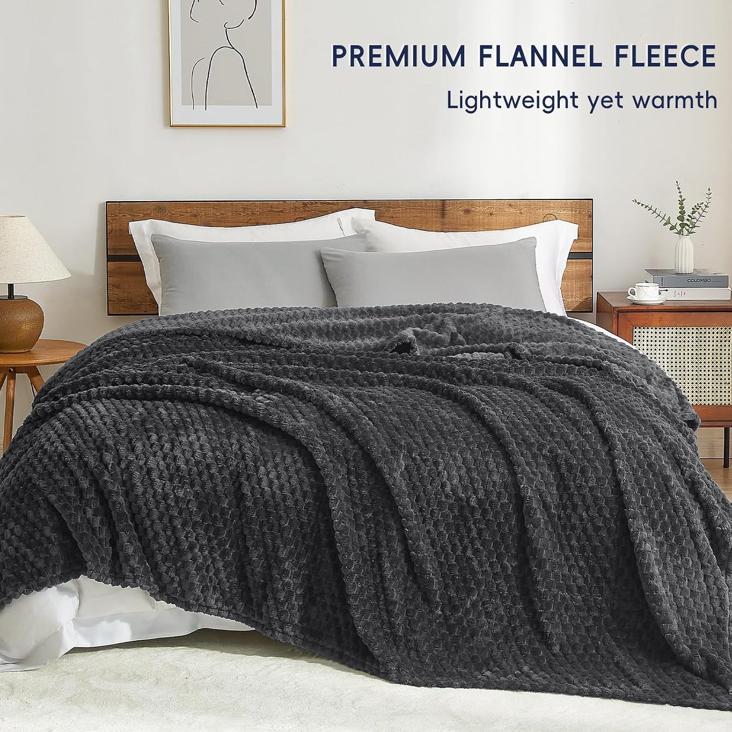 3D Jacquard Flannel Fleece Blanket Plush Soft Throw 50x60 60x80 90x90 Inches JFFBLK