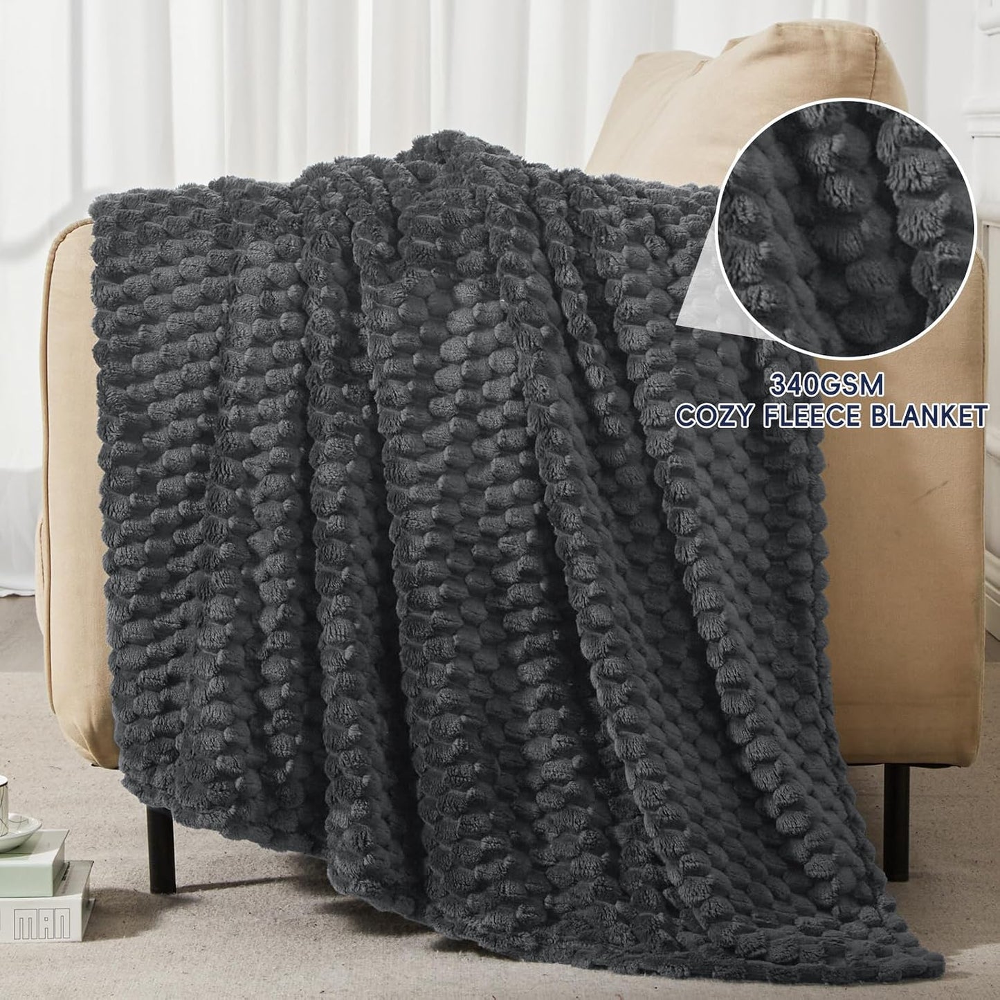 3D Jacquard Flannel Fleece Blanket Plush Soft Throw 50x60 60x80 90x90 Inches JFFBLK