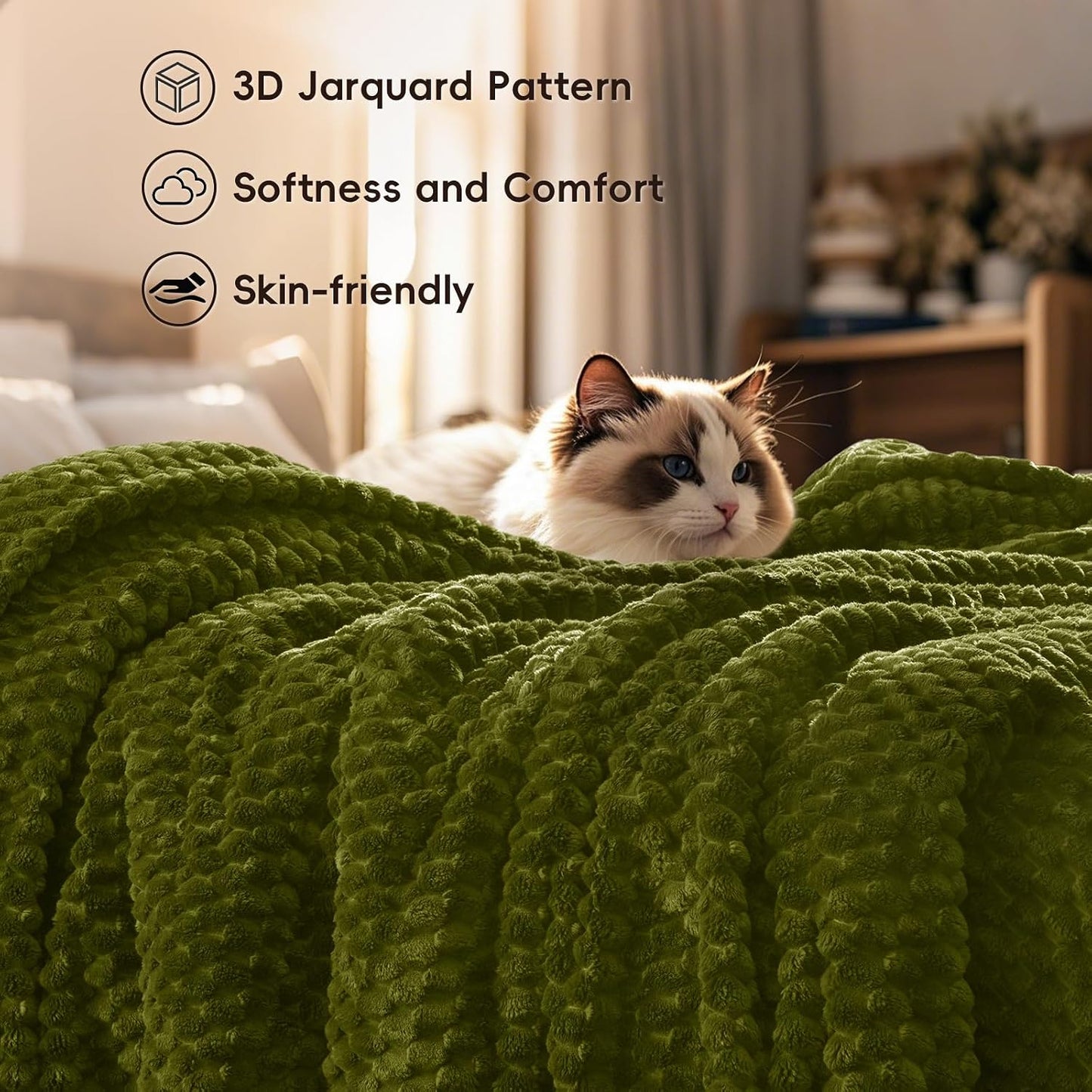 3D Jacquard Flannel Fleece Blanket Plush Soft Throw 50x60 60x80 90x90 Inches JFFBLK