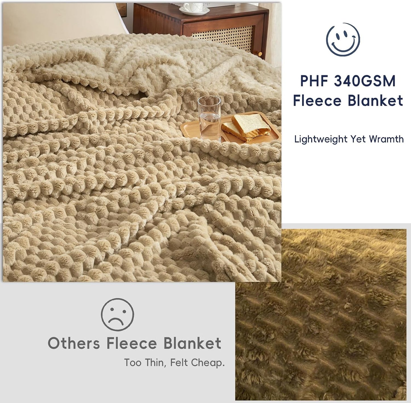 3D Jacquard Flannel Fleece Blanket Plush Soft Throw 50x60 60x80 90x90 Inches JFFBLK
