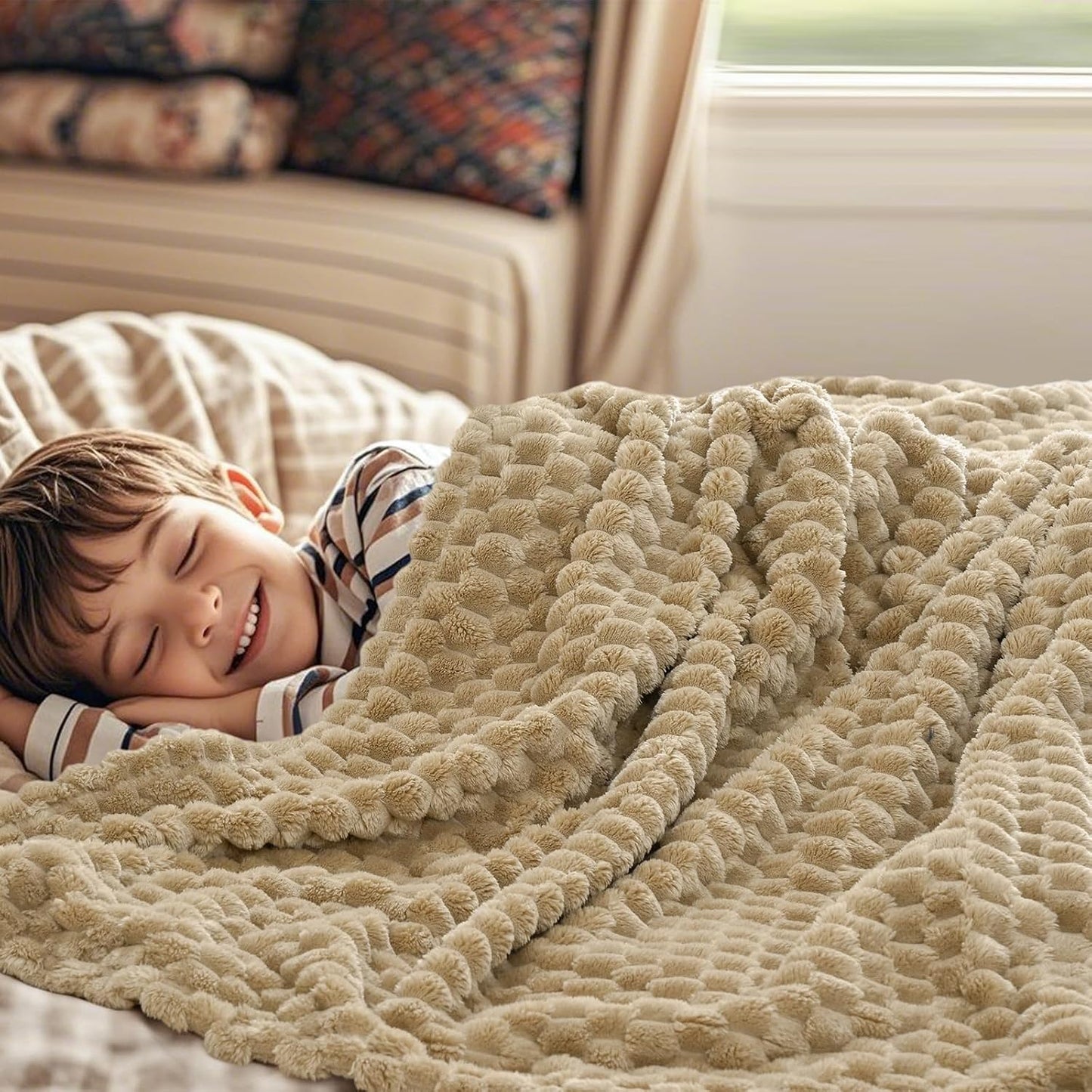 3D Jacquard Flannel Fleece Blanket Plush Soft Throw 50x60 60x80 90x90 Inches JFFBLK