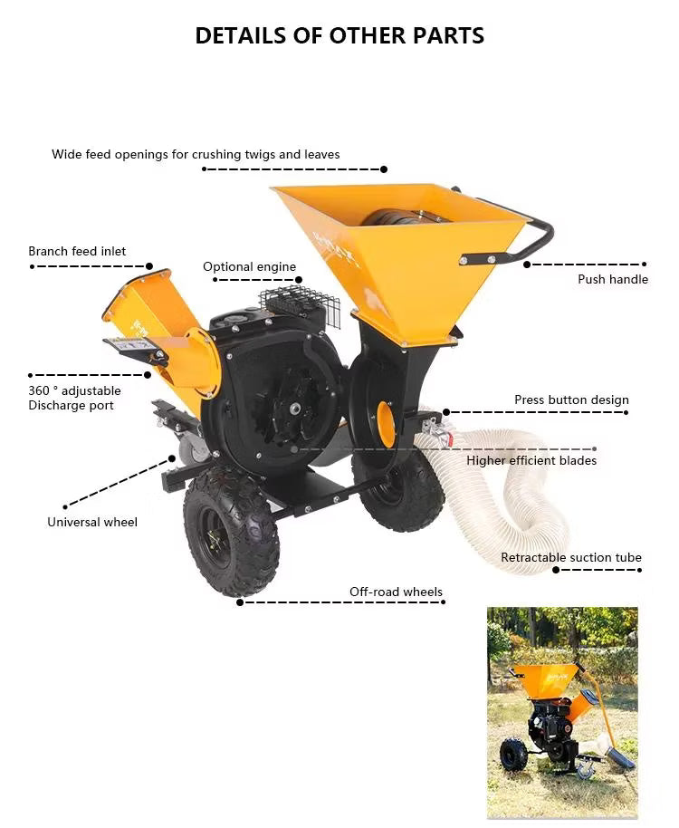 Gas Wood Chipper Vacuum 3.5" Capacity – 2-Swing Blade Chipper Shredder Mulcher DRGS533