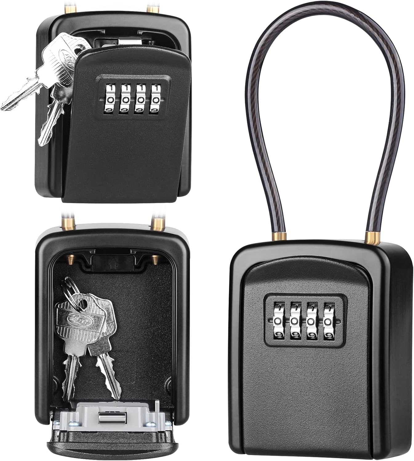 Portable Combination Key Lock Box Wall Mount Outdoor Key Safe Storage Alloy Steel Security Box Lockbox Black KLB01