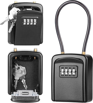 Portable Combination Key Lock Box Wall Mount Outdoor Key Safe Storage Alloy Steel Security Box Lockbox Black KLB01