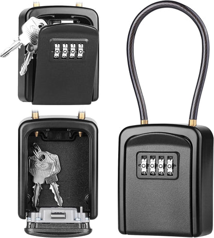 Portable Combination Key Lock Box Wall Mount Outdoor Key Safe Storage Alloy Steel Security Box Lockbox Black KLB01