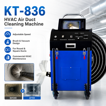 Commercial Air Duct Cleaning Machine with Vacuum, Camera, 10" LCD Screen & Rotary Brush System KT836