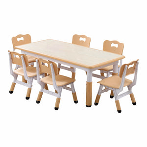 Kids Table and 6 Chairs Set – Height Adjustable Activity Table for Ages 3–10 KTC610W