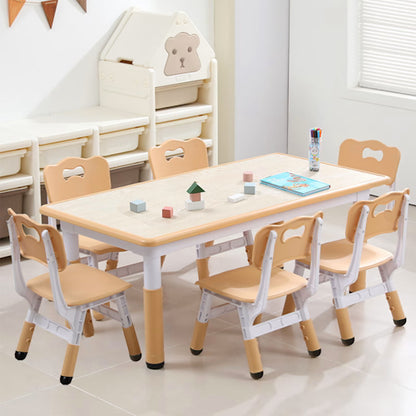 Kids Table and 6 Chairs Set – Height Adjustable Activity Table for Ages 3–10 KTC610W
