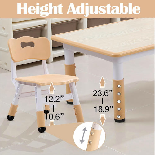 Kids Table and 6 Chairs Set – Height Adjustable Activity Table for Ages 3–10 KTC610W