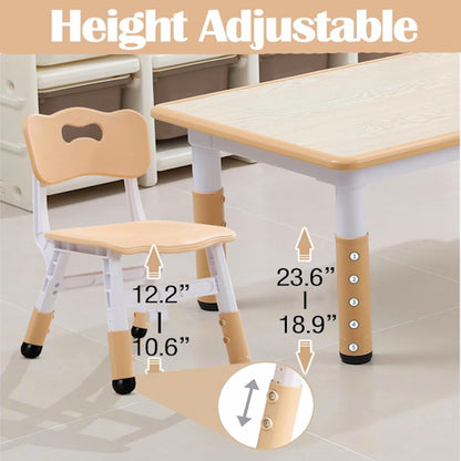 Kids Table and 6 Chairs Set – Height Adjustable Activity Table for Ages 3–10 KTC610W