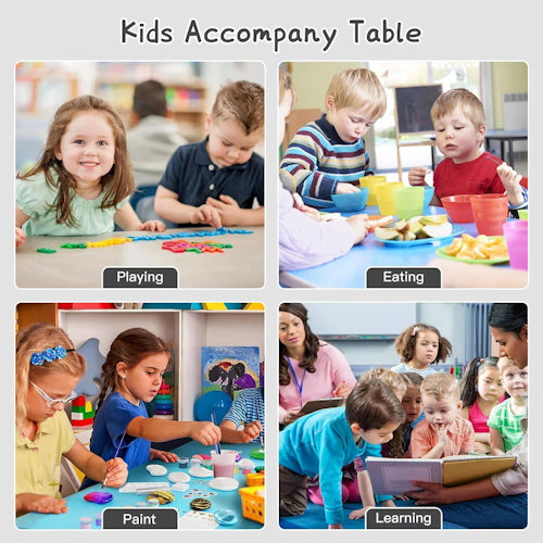 Kids Table and 6 Chairs Set – Height Adjustable Activity Table for Ages 3–10 KTC610W