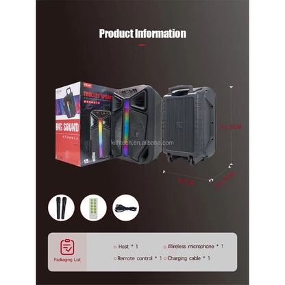 35W Bluetooth Speaker with Tweeter RGB Lights USB TF AUX Mic KTS1849